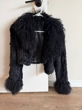Vintage Black Cropped Lam & Rabbit Fur Jacket